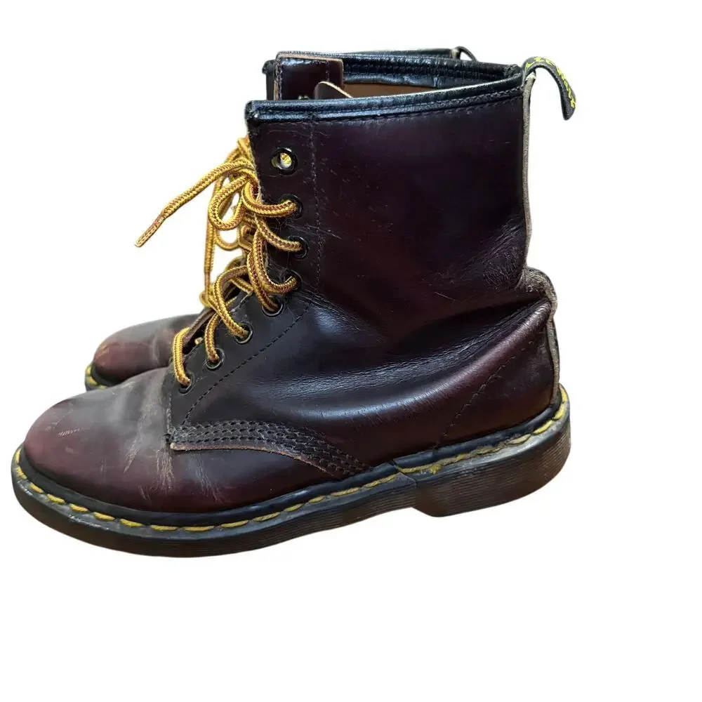 Vintage Dr Martens Burgundy Red Distressed Leather Boots Size 5